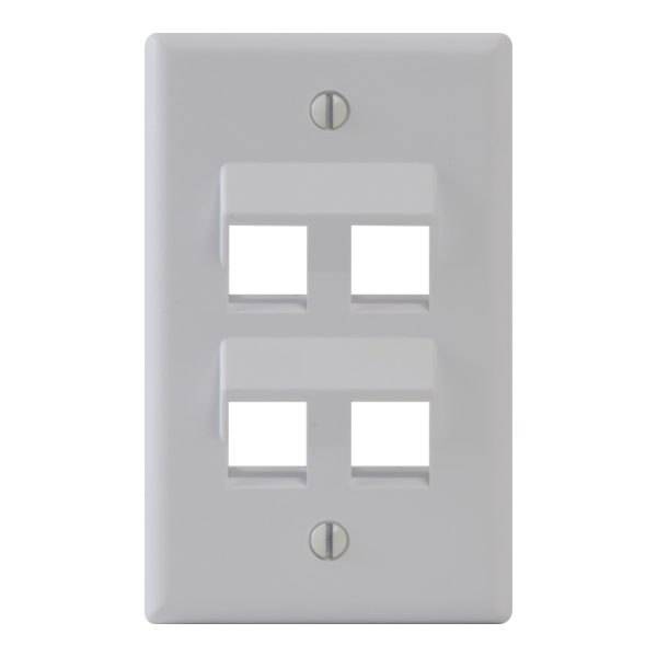 Angled Faceplate with 4 Angled Ports for EZ/HD Style in Single Gang IC107DA4WH