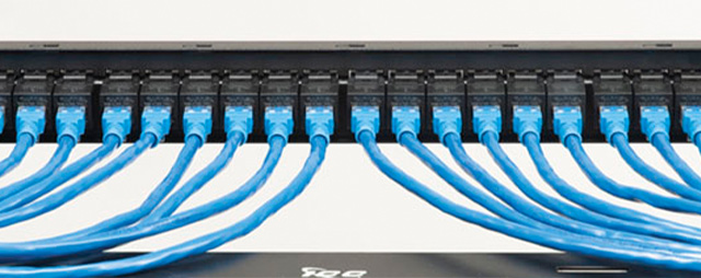 Rear of CAT6A feed through patch panel