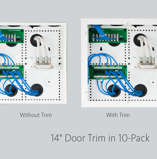 Comparison of wiring enclosures without and with trim, 14-inch Door Trim in 10-Pack