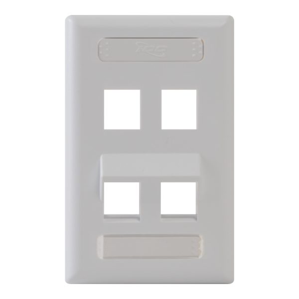 Angled Station ID Faceplate with 2 Flat Port and 2 Angled Ports for EZ/HD Style in Single Gang in White IC107AS4WH