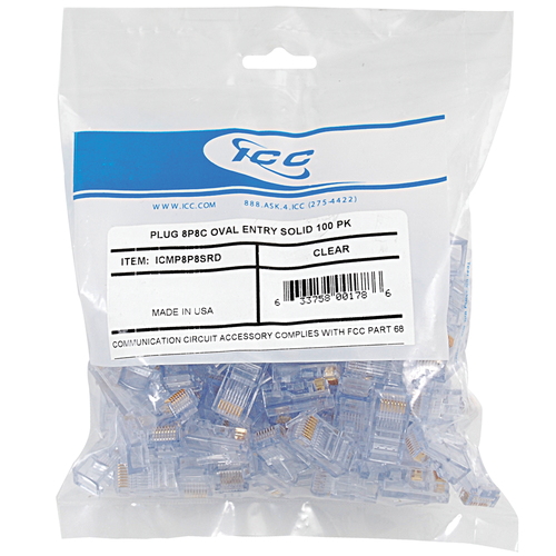 Oval Entry Solid Modular Plug in 8P8C and 100 Pack