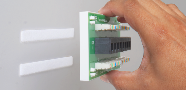 Data modules with hook-and-loop adhesive mounting strips
